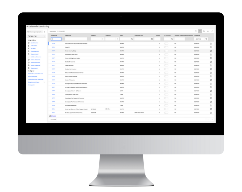 Bild som visar på arbetsorder i en skärm för Manage som är en del av Maximo Application Suite